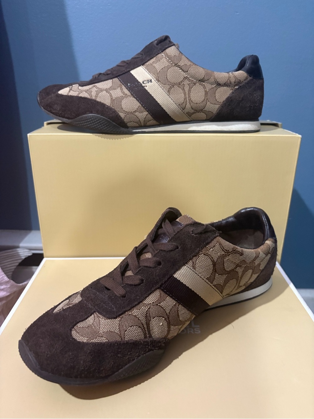 Coach jacquard logo Kelson Brown Suede Signature Canvas Trainers Sneakers 10 #32